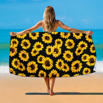 Violetpos Sunflower Print Beach Towel, Extra Large 180x90 cm 250GSM Microfibre, Sand Free Quick Dry