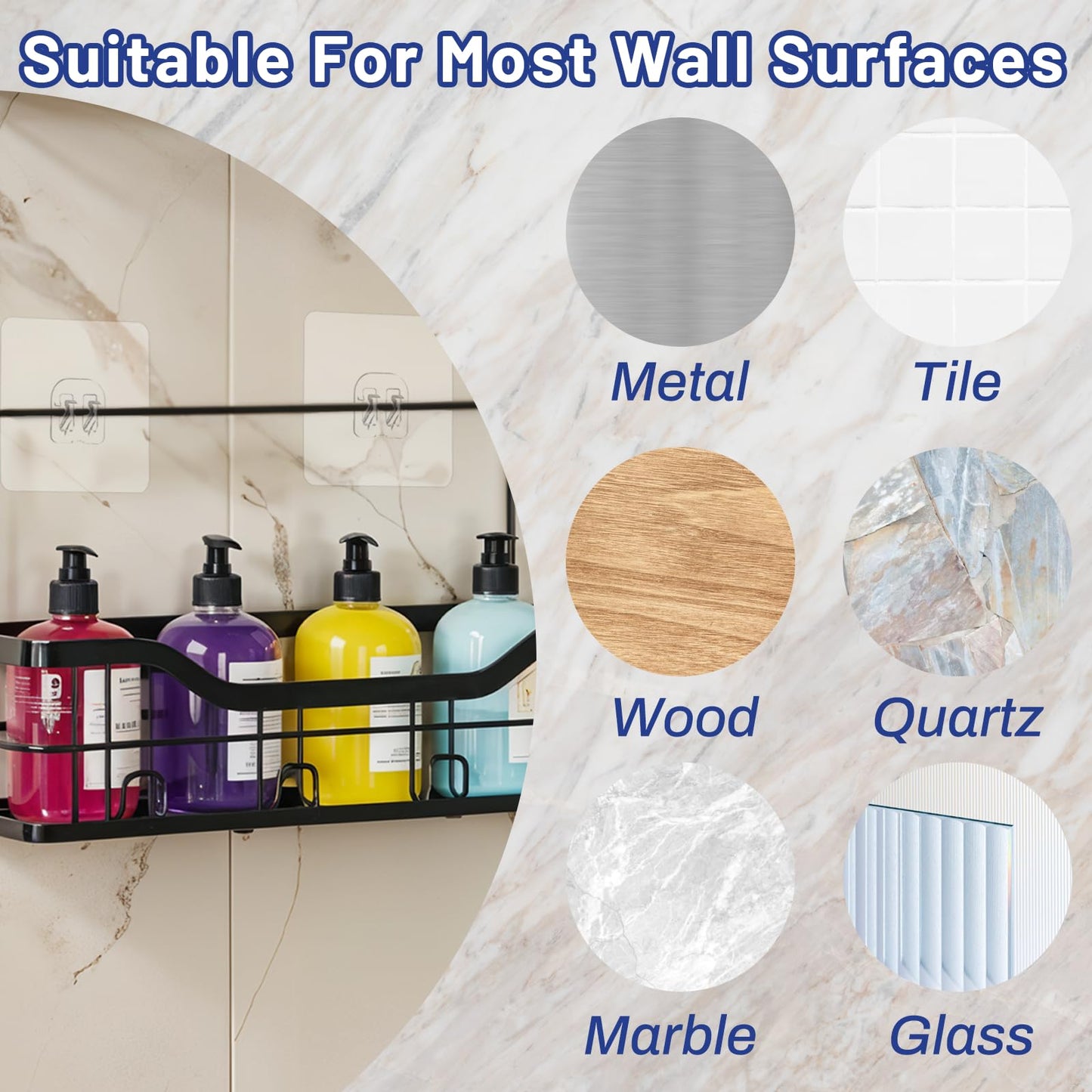 WJIAAA 15 Pack Shower Caddy Adhesive Hooks for Replacement, Strong Transparent Sticky Strips No Drill Bathroom Kitchen Shelf Organizer Racks