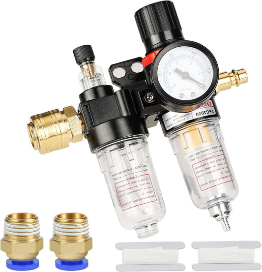 Noosverl 1/4 Inch Compressed Air Pressure Regulator Water Trap for air Compressor Air with Pressure Gauge Oil Separator Pressure Regulator Compressor