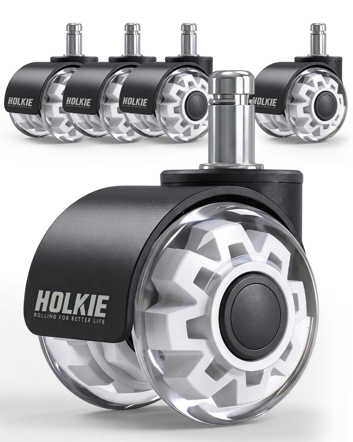 HOLKIE Office Chair Wheels 11mm Universal Fit 2 Inch Castors Replacement, White Core Dual Rubber Smooth & Silent Chair Casters Wheels-Set of 5 For