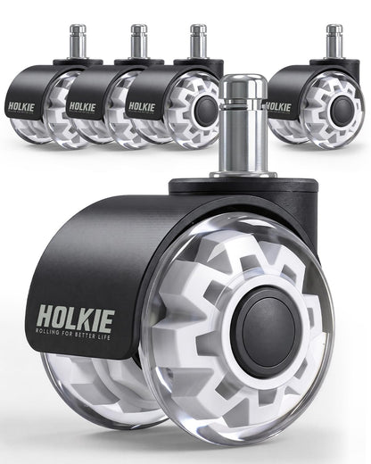 HOLKIE Office Chair Wheels 11mm Universal Fit 2 Inch Castors Replacement, White Core Dual Rubber Smooth & Silent Chair Casters Wheels-Set of 5 For