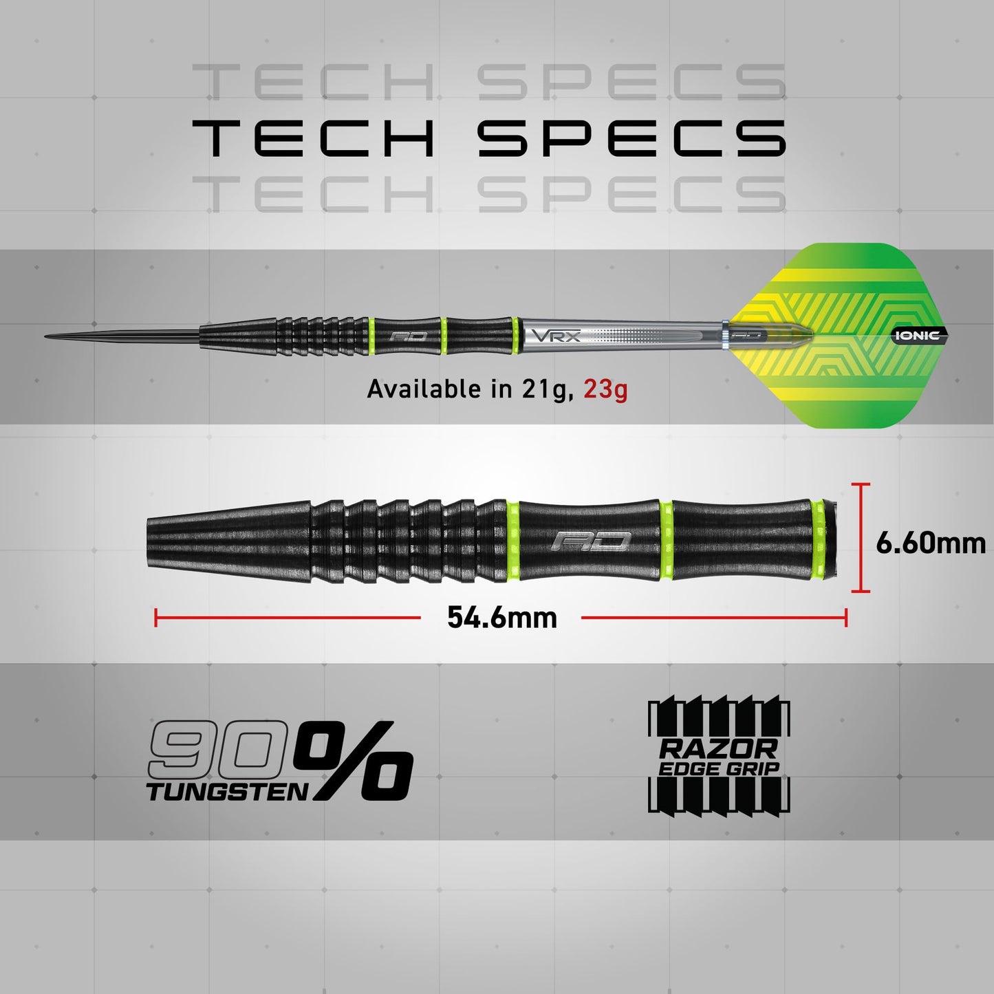 RED DRAGON Freestyle 23g Tungsten Darts Set with Flights and Stems
