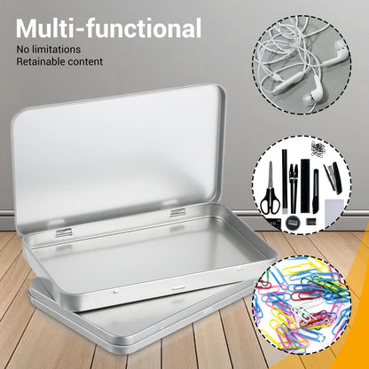 2 Pack Rectangular Metal Tin Box with Lid Metal Tins With Hinged Lid Portable Empty Box Container Storage Small Silver Storage Tin Case for