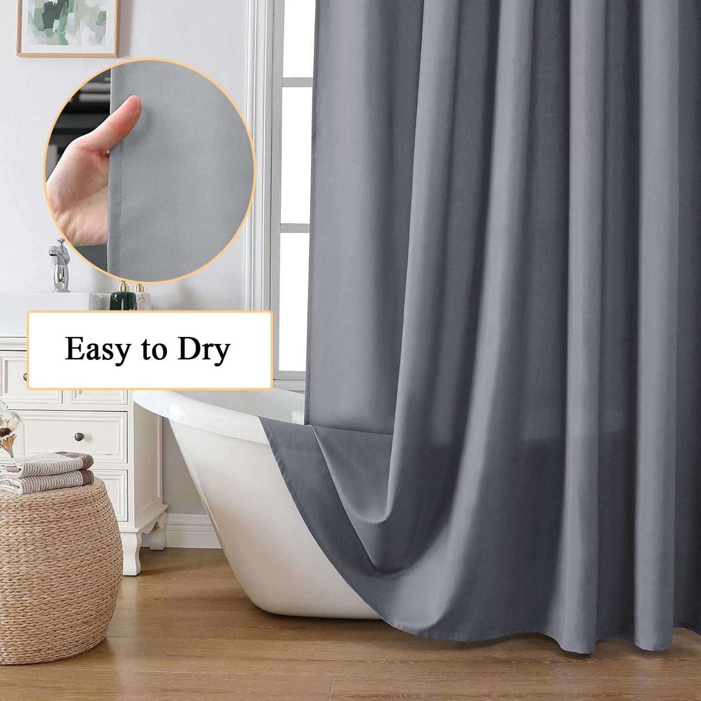 hzkais Grey Shower Curtain, Mould Proof and Mildew Resistant Washable Bathroom Curtains, Shower Curtain for Bathroom, Bath Curtains with Hooks