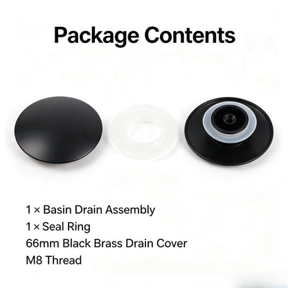 66mm Basin Waste Black Sink Push Button Brass Basin Waste Pop-up Click Sink Drain Stopper Water Plumbing Overflows Stopper for Bathroom Kitchen
