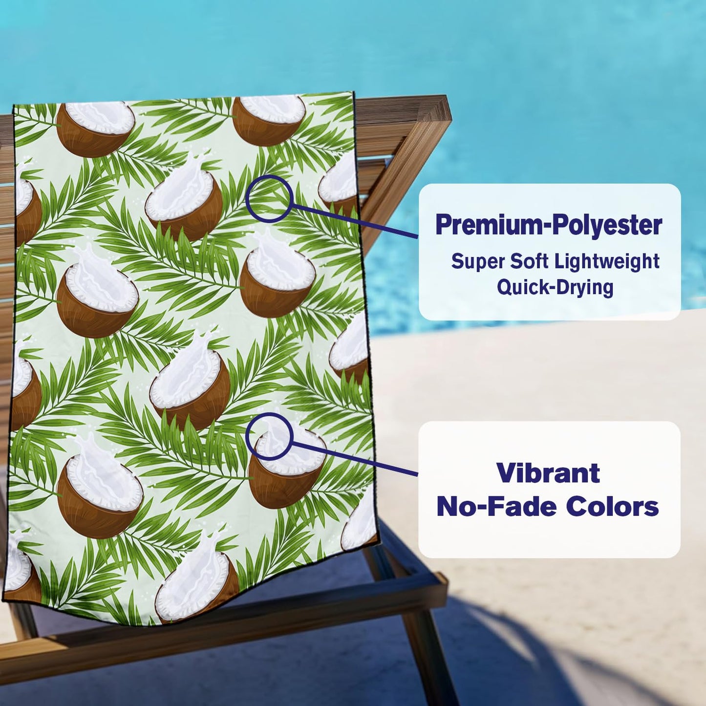 Violetpos Coconut & Palm Leaf Beach Towel, Extra Large 180x90 cm 250GSM Microfibre, Sand Free Quick Dry