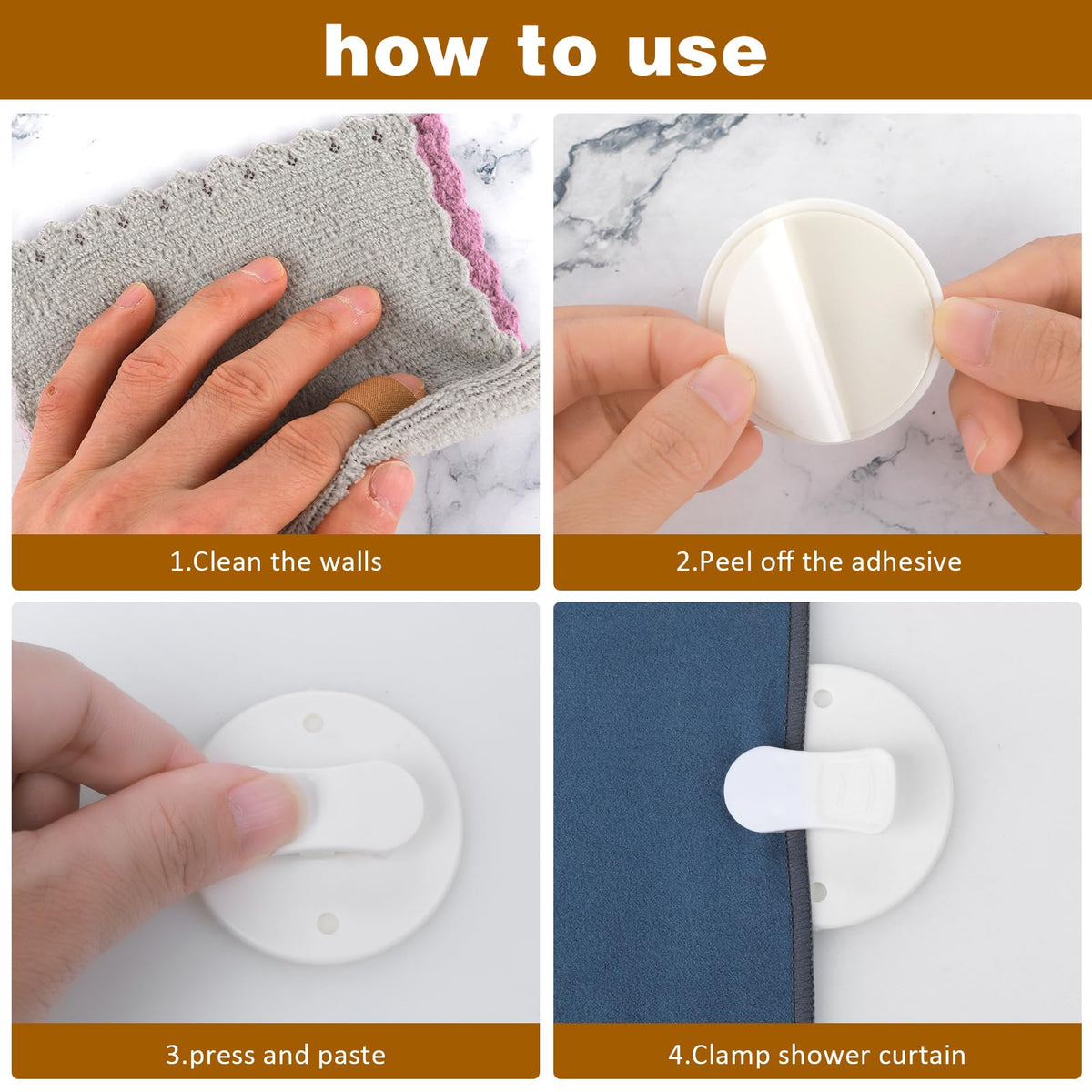 Clever Accessories Pack of 6 Shower Curtain Clips - 2 Inch Splash Guard, Windproof Protection, White