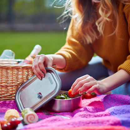Black+Blum Stainless Steel Bento Lunch Box with Compartments | 3-in-1 Meal Prep Insulated Food Container for Adults & Kids | Vacuum Lock, Silicone