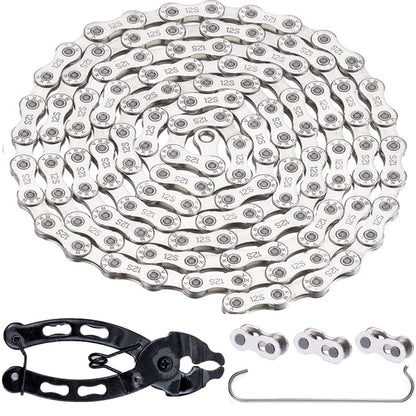 YBEKI Bike Chain 9/10/11/12 Speed Bicycle Chain 1/2 x 11/128 Inch 116 Links With 3 Links and Bike Link Plier (balck 12 Speed)