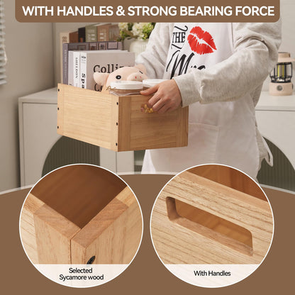 KIRIGEN Stackable Wooden Storage Cube with Handles, Natural