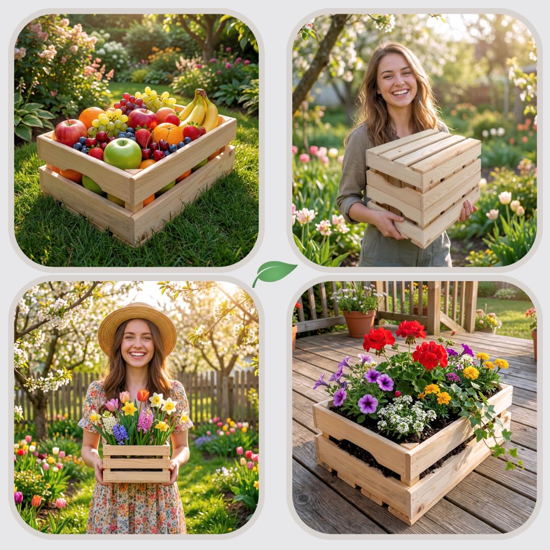 ITA Alina Wooden Crates Set, 6 Storage Crates in 3 Sizes, Decorative Wooden Storage Boxes, Stackable & Nestable, FSC-Certified Wood, Made in EU