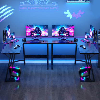 JUMMICO L Shaped Gaming Desk with Large Monitor Stand,120x120x75cm Corner Desk for Home Office Study Writing Workstation, Carbon Fibre Black