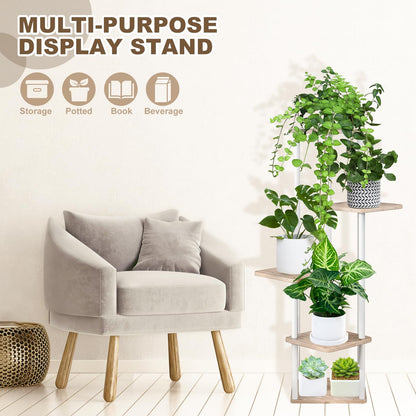 VASZOLA 5 Tier Wood Tall Plant Stand Metal Rack, Multiple Flower Pot Holder Shelves Corner Rack, Planter Shelf Display Rack Storage Organizer for