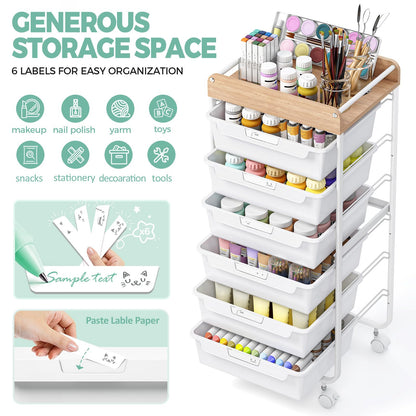 SYKIARIOL 6-Drawer Storage Cart, White