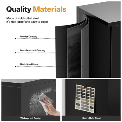 Metal Storage Cabinet, 90cm Locking Storage Cabinet with Doors & Shelves, Steel Storage Cabinet with 2 Adjustable Shelves for Garage, Home, Office