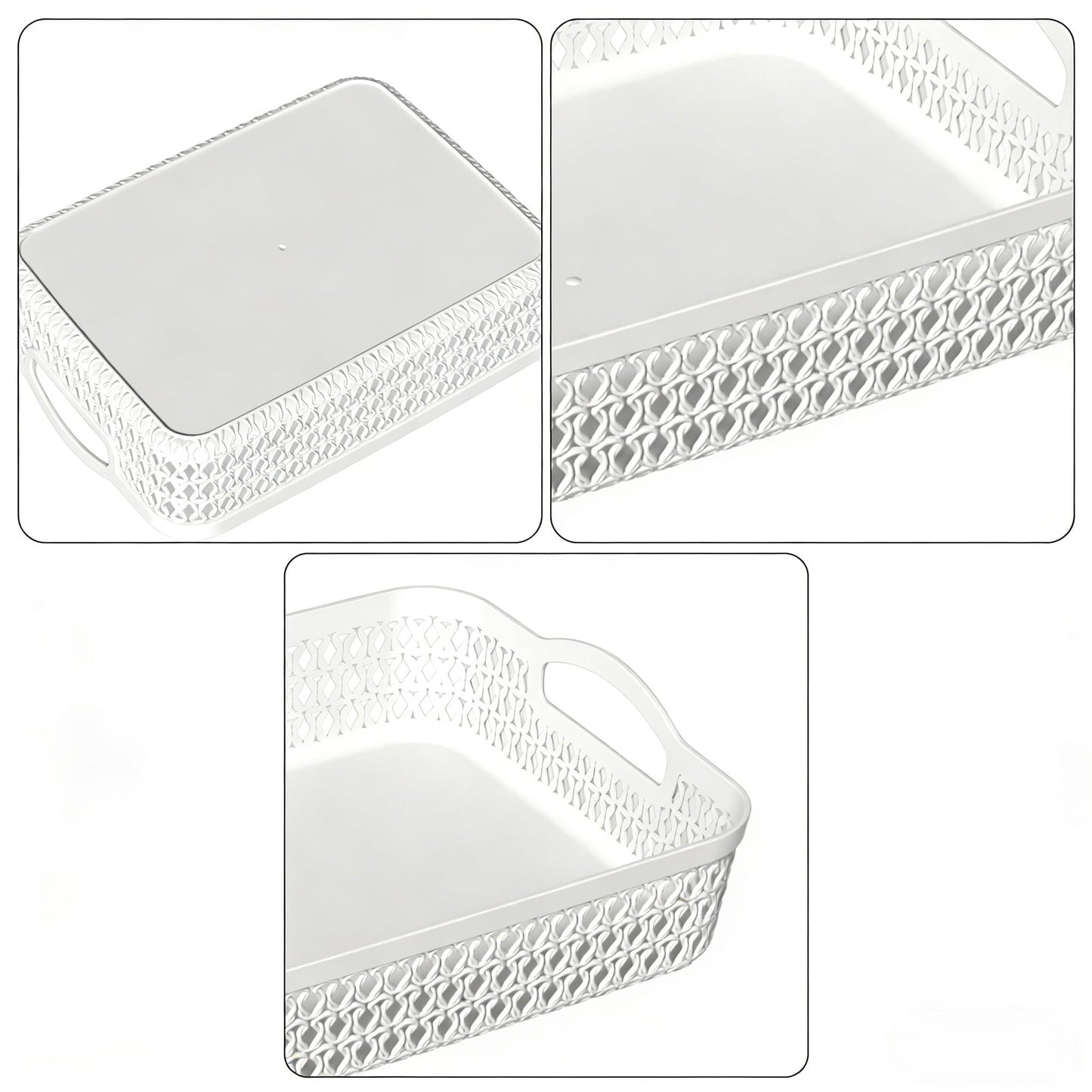 Tyminin 6-Pack Large Storage Basket Tray with Handle, Plastic Desktop Storage Basket Tray, White
