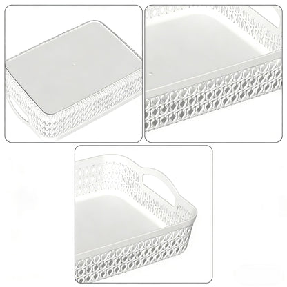 Tyminin 6-Pack Large Storage Basket Tray with Handle, Plastic Desktop Storage Basket Tray, White