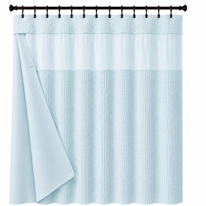 Dainty Home Waffle Weave Shower Curtain Set with Snap-in Liner in Sky Blue 70" x 72" – Modern Luxury Shower Curtain with Mesh Top Window