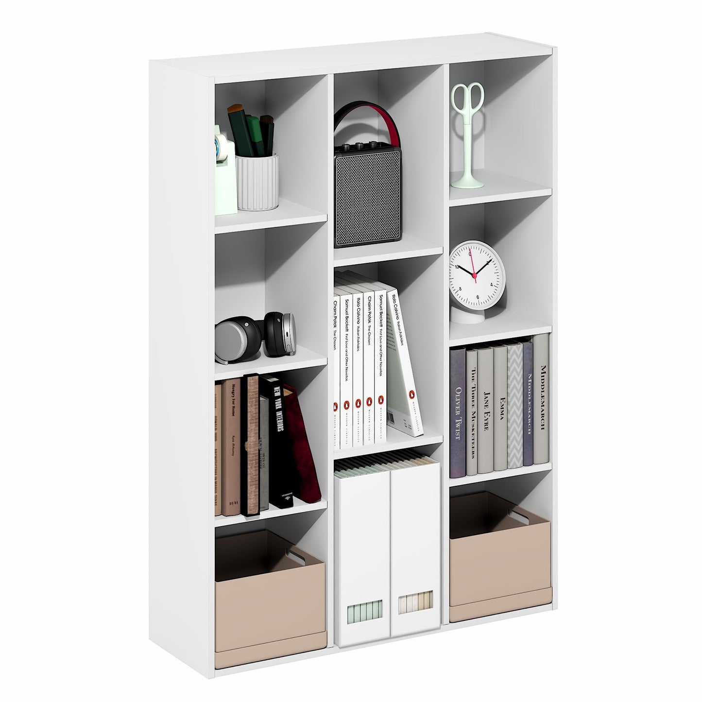 Furinno LUDER Book Shelf, 11-Cube Bookshelf, Reversible Cube Storage Bookcase, Open Storage Shelf, Closed Back 23.88 x 73.91 x 105.92 cm