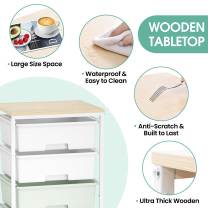 Rolling Storage Cart with 6 Drawers and Wooden Tabletop, Lockable Wheels Utility Cart for Art Studios, Office Supplies & Craft Room Organization