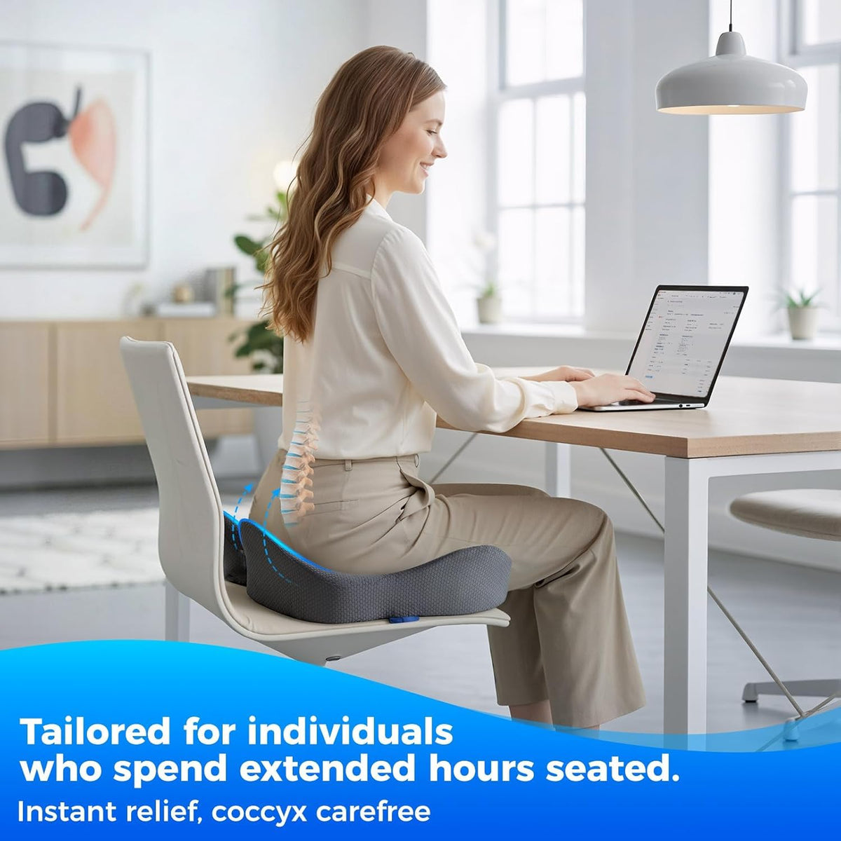 Niceeday Seat Cushion for Office Chair & Car - Premium Memory Foam with Ergonomic U-Shape Design - Enhanced Comfort for Tailbone & Hip Support