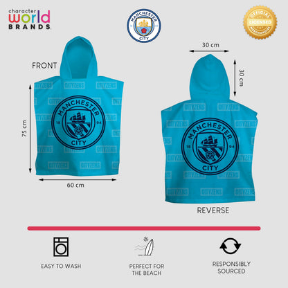 Manchester City FC Officially Licenced Hooded Towel Poncho | Super Soft Feel, Boots Design | Swimming Changing Robe Perfect The Home, Bath & Beach