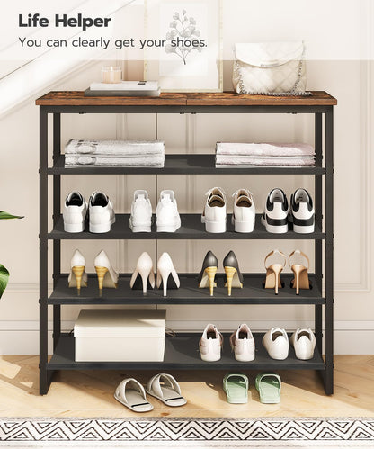 HOOBRO Shoe Rack, 5 Tier Shoe Storage Organizer with 4 Oxford Fabric Shelves and Top Panel, Holds 16-20 Pairs of Shoes, for Entryway and Closet