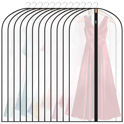 12 Pack Garment Bags, 47in PEVA Suit Bags Clothes Covers, Black Edge