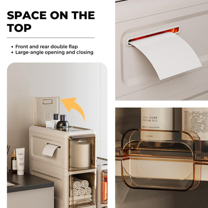 MAGIC SELECT Narrow Bathroom Organizer. Auxiliary Storage Furniture with Wheels for Narrow Places. Compact 4-Drawer Side Cabinet for Toilet Paper