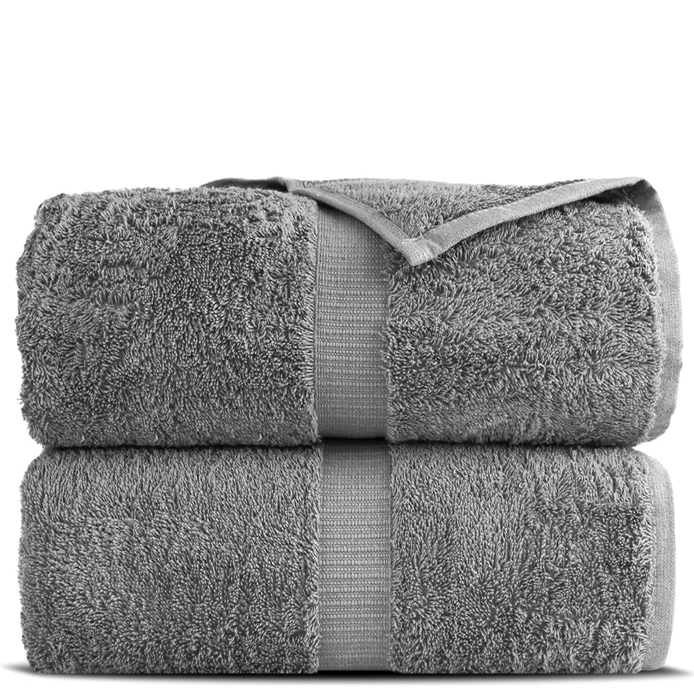 Towel Bazaar Premium Cotton Super Soft and Absorbent Turkish Towels (2-Piece Bath Sheet Towel, Gray)
