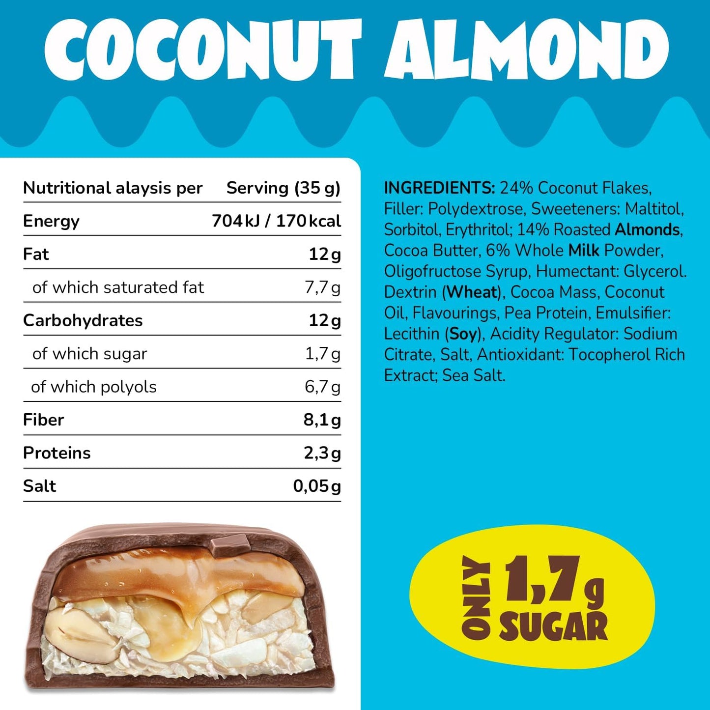 Keto Chocolate Bars – 18 x 35g – Coconut Almond – Low Carb Sugar Free – 100% Natural with MCT-Fats – Keto Snacks & Healthy Snacks