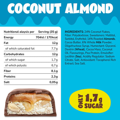 Keto Chocolate Bars – 18 x 35g – Coconut Almond – Low Carb Sugar Free – 100% Natural with MCT-Fats – Keto Snacks & Healthy Snacks