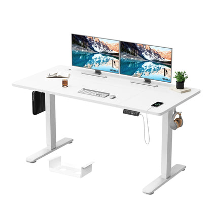 Homall Height Adjustable Electric Standing Desk 140x70cm Sit Stand Desk with USB Charging, Time Reminder, 3 Memory Settings, Wire Management Tray