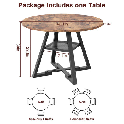 Jocoevol Round Dining Table for 2-4 People, Circle Dinner Table with Shelves, Space Saving Wood Kitchen & Dining Room Furniture (Vintage, 42 inch
