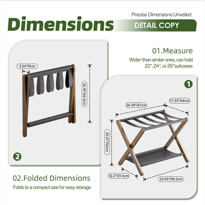 vovala Luggage Rack, Set of 2, Folding Suitcase Stand with Storage Shelf, Premium Bamboo Luggage Holder for Guest Room, Bedroom, Hotel, Closet