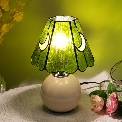 KIPHEPI Mushroom Lamp Table Bedside Nightstand for Bedroom Cute Small Tiffany Glass Moon Lamp for Bedroom Dorm Living Kitchen, Aesthetic Cute Home