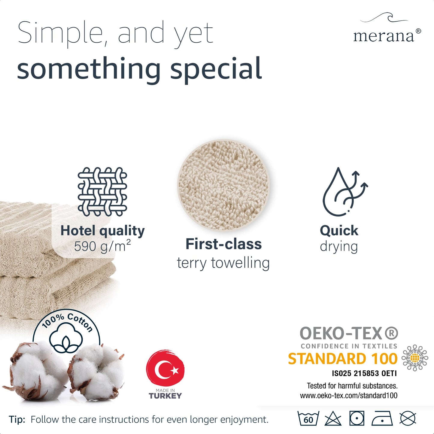 Merana OSLO towel set | quick-drying, soft & lint-free | terry luxury quality | 100% cotton terrycloth | OEKO-TEX | 590 GSM | gift set | Beige