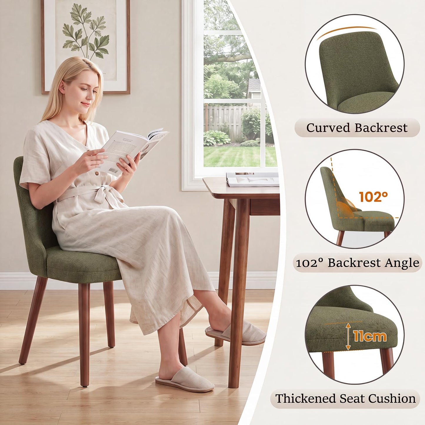 Dining Chairs Set of 4, Upholstered Dining Room Chairs with Ergonomic High Back, Thick Padded Seat, Skin-Friendly Fabric