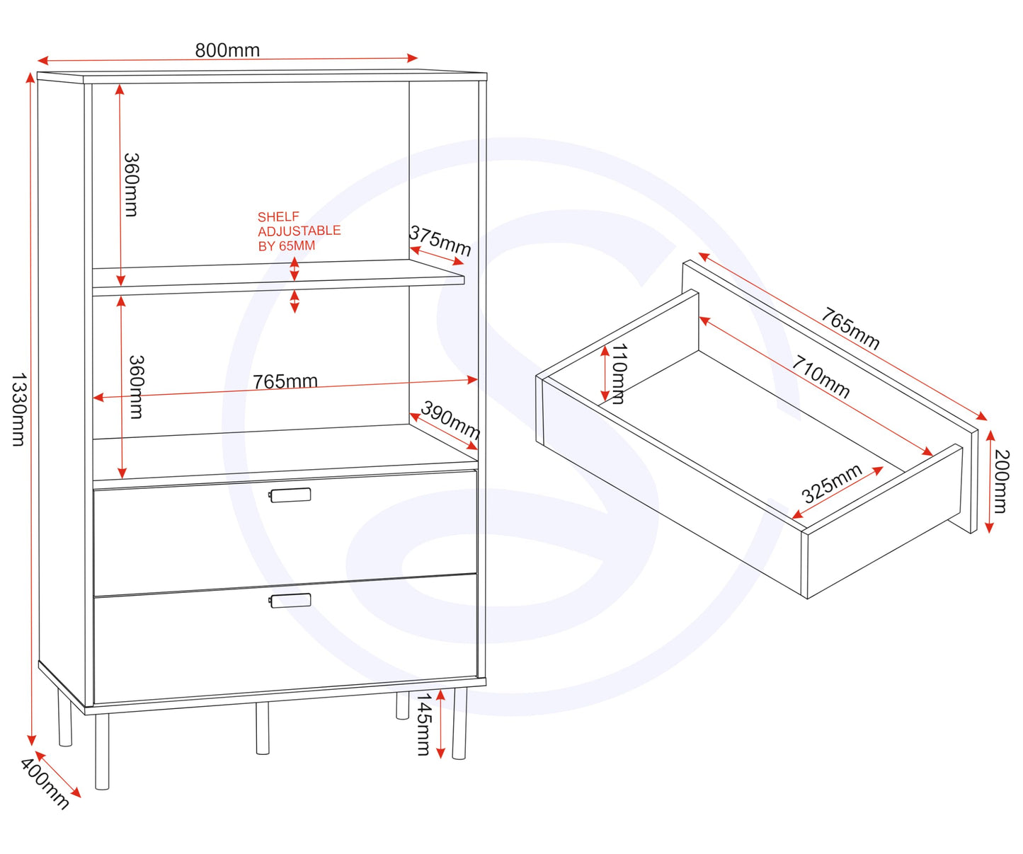 Seconique Leon 2 Door 2 Drawer Cabinet in Medium Oak Effect
