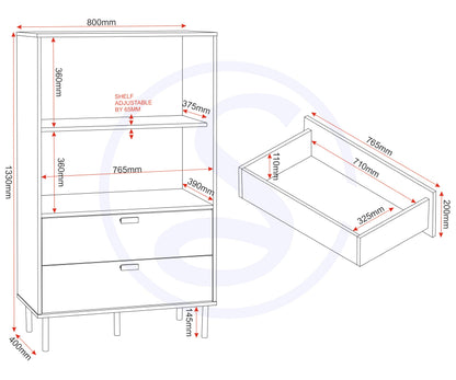 Seconique Leon 2 Door 2 Drawer Cabinet in Medium Oak Effect