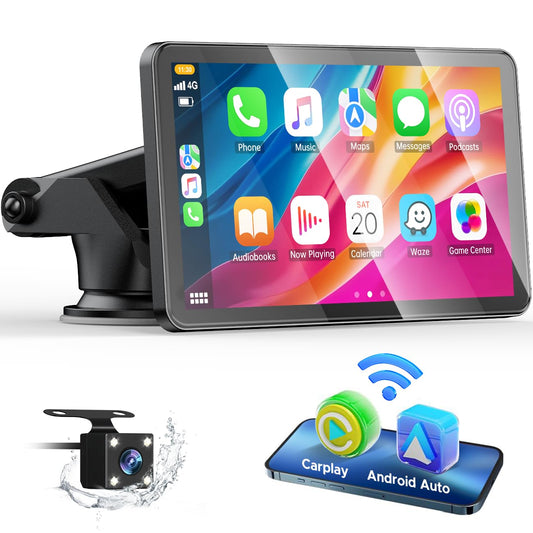 HOTPEAK Wireless Car Stereo for Apple Carplay with Rear Camera,7" Portable Touch Screen Android Auto for Cars,Car Radio Receiver with Bluetooth, FM,