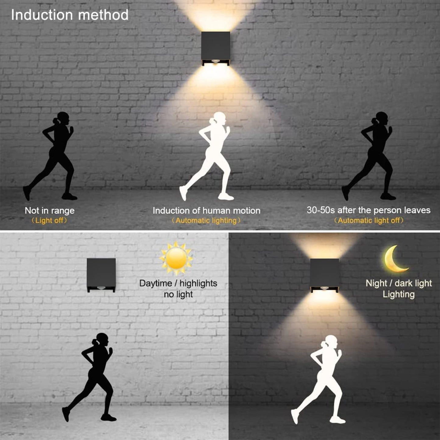 Klighten 2PCS Outdoor Wall Light with Motion Sensor, Waterproof IP54 Outside Wall Lamps with Sensor, Adjustable Beam Angle, Warm White 3000K, Black