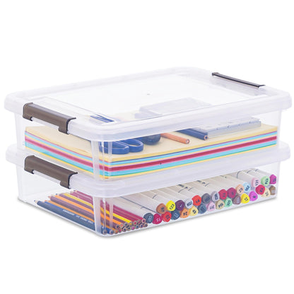 Citylife 2Pack Craft Storage Boxes, 4.5L A4 Plastic Storage boxes with Lids, Handles, Transparent Stackable Craft Organiser for Document, Book