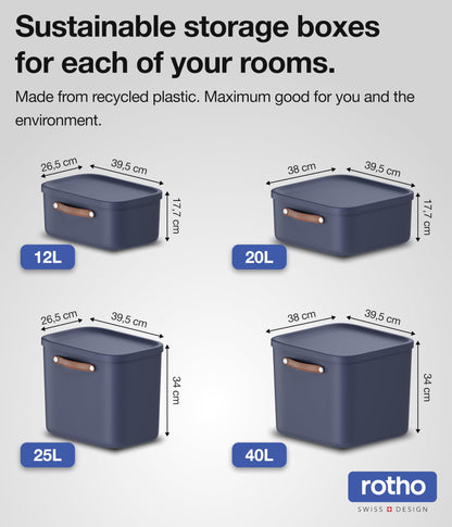Rotho Maloja Storage box 12 l, Plastic (PP recycled), 12 (39.5 x 26.5 x 17.7 cm), Blue