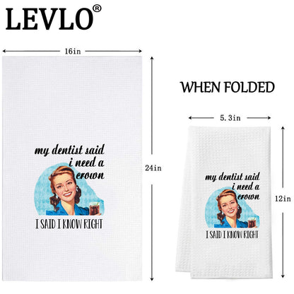 LEVLO Retro Sassy with Funny Saying Dish Towel Retro 50s Gift for Women Vintage Houmorous Kitchen Towel (My Dentist Said Towel)