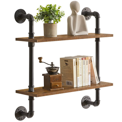 YMYNY 2-Tier Industrial Pipe Wall Mount Shelves, Rustic Storage Shelves, Floating Shelves, Wall Mount Bookshelf, Kitchen Spice Rack, for Bedroom,