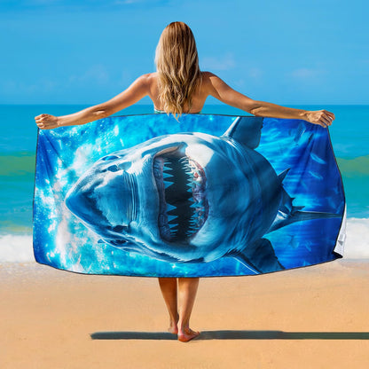 Violetpos Great White Shark Beach Towel, Extra Large 180x90 cm 250GSM Microfibre, Sand Free Quick Dry
