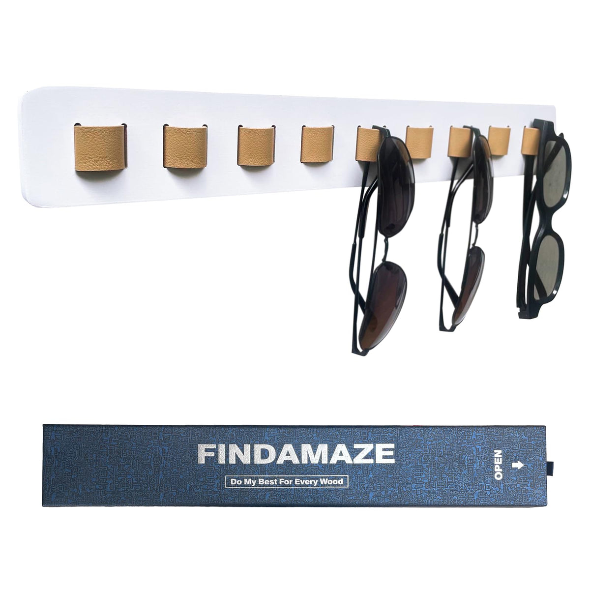 FINDAMAZE Sunglasses Organizer Wood Sunglasses Holder Wall Mounted Sunglasses Rack/Sunglasses Stand Sunglasses Display for Men or Women,Home Decor