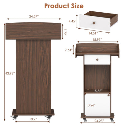 Suuiwau Podium Stand with Drawer, Storage Cabinet and Wheels