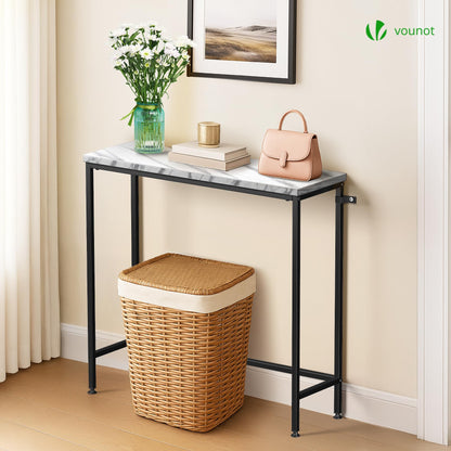 VOUNOT® Slim Console Table, Metal Frame Entryway Table, Small Sofa Side Table for Hallway, Living Room or Bedroom, 75x24x75 cm, White